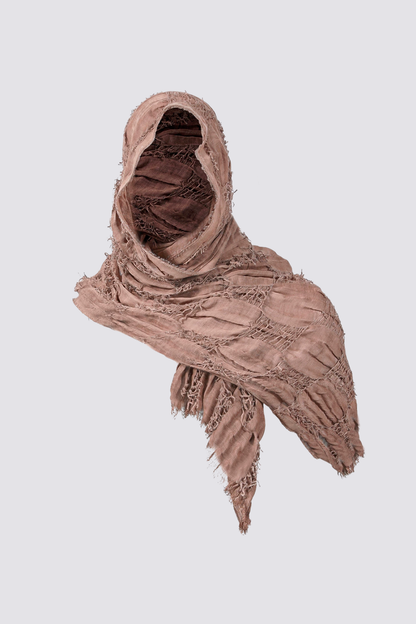 Unmarked Night Distressed Hooded Scarf Set Brown