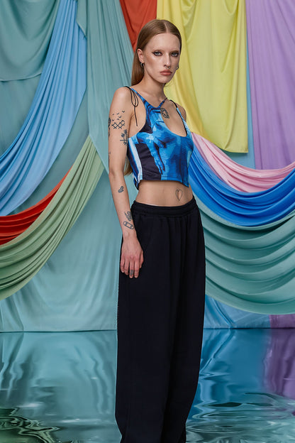 Urban Float Print Lace Up Cutout Crop Top