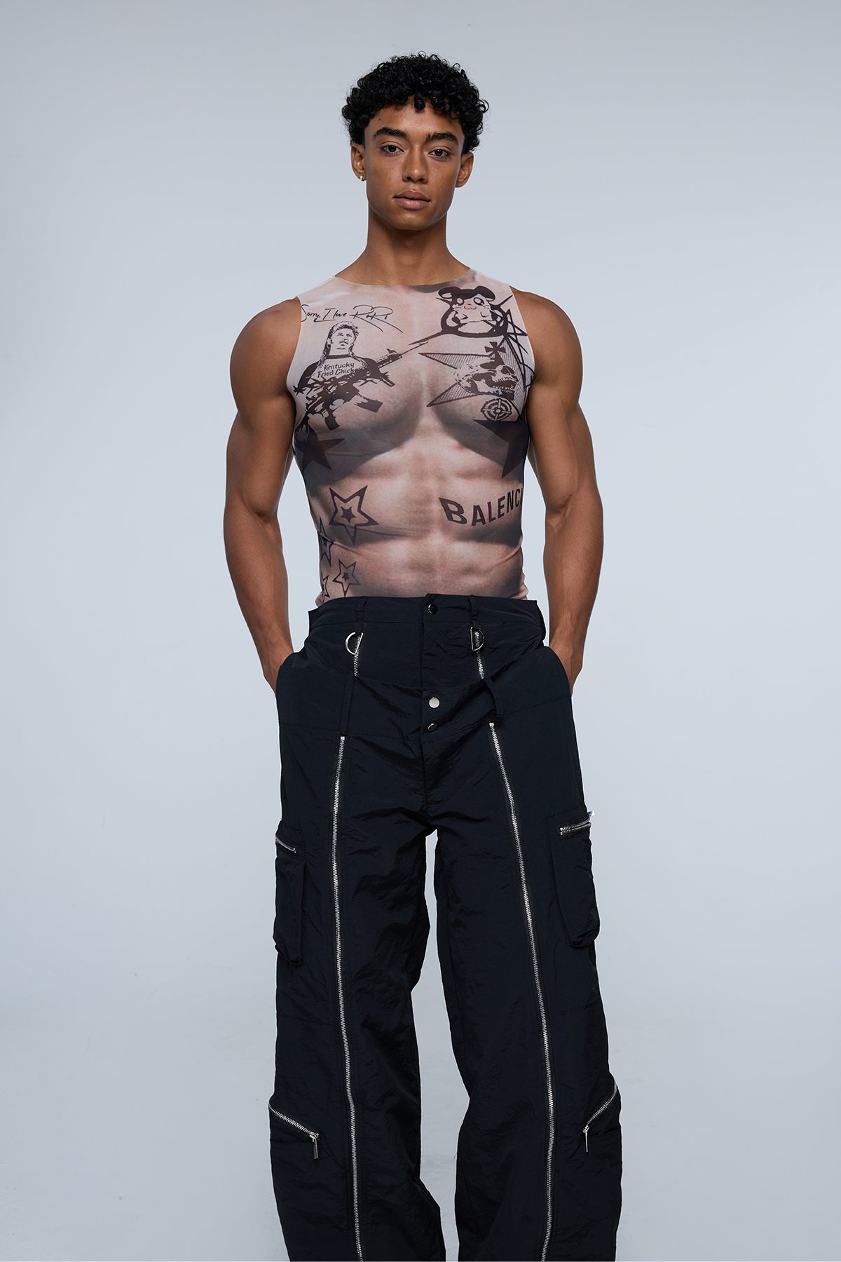 Urban Stamp Print Mesh Tank Top