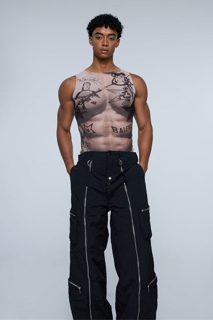 Urban Stamp Print Mesh Tank Top