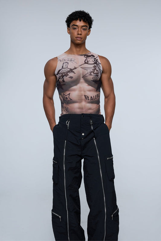 Urban Stamp Print Mesh Tank Top