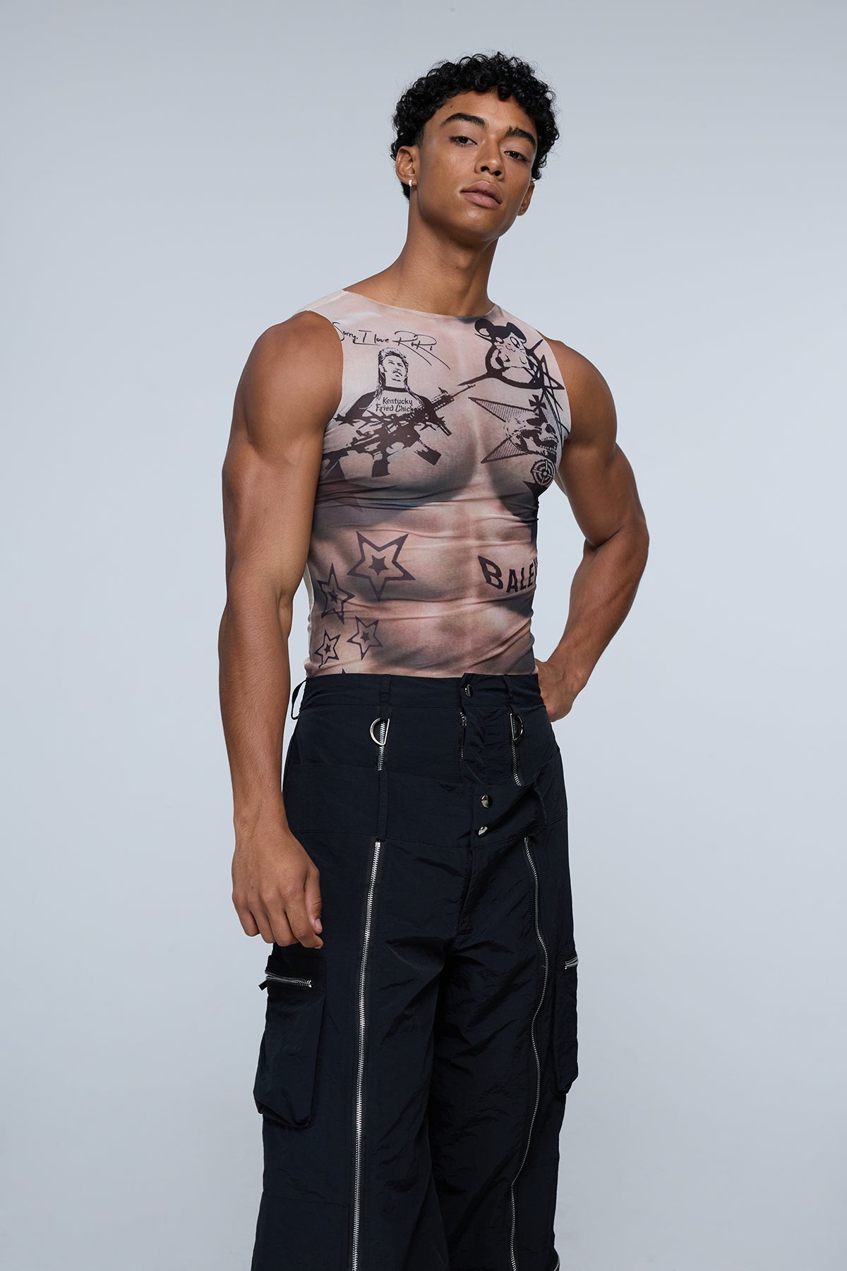 Urban Stamp Print Mesh Tank Top