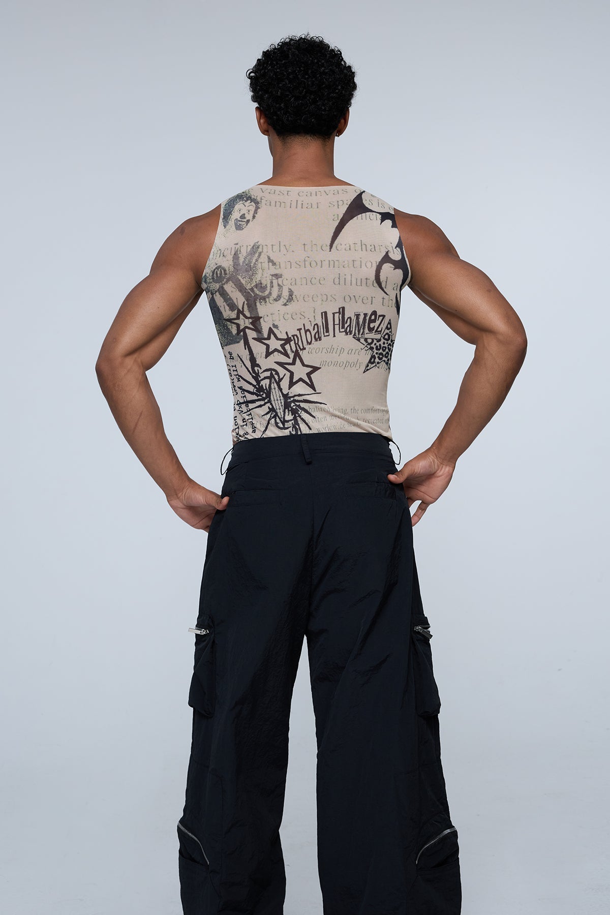 Urban Stamp Print Mesh Tank Top