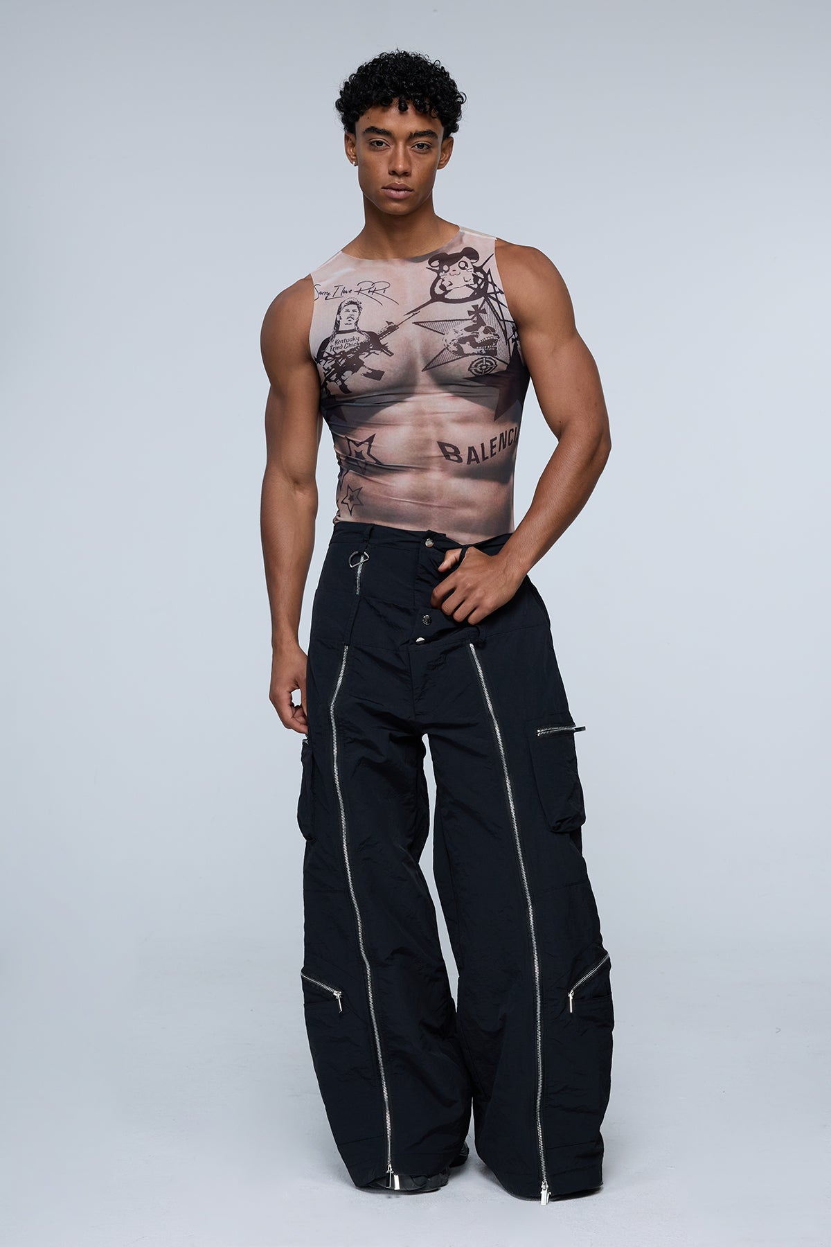 Urban Stamp Print Mesh Tank Top
