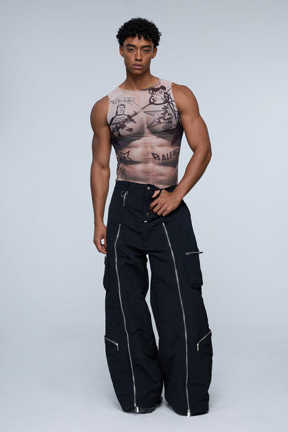 Urban Stamp Print Mesh Tank Top