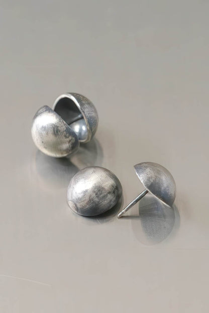 Vintage Dimensional Earrings - Distressed Double-Sided Hemisphere Studs