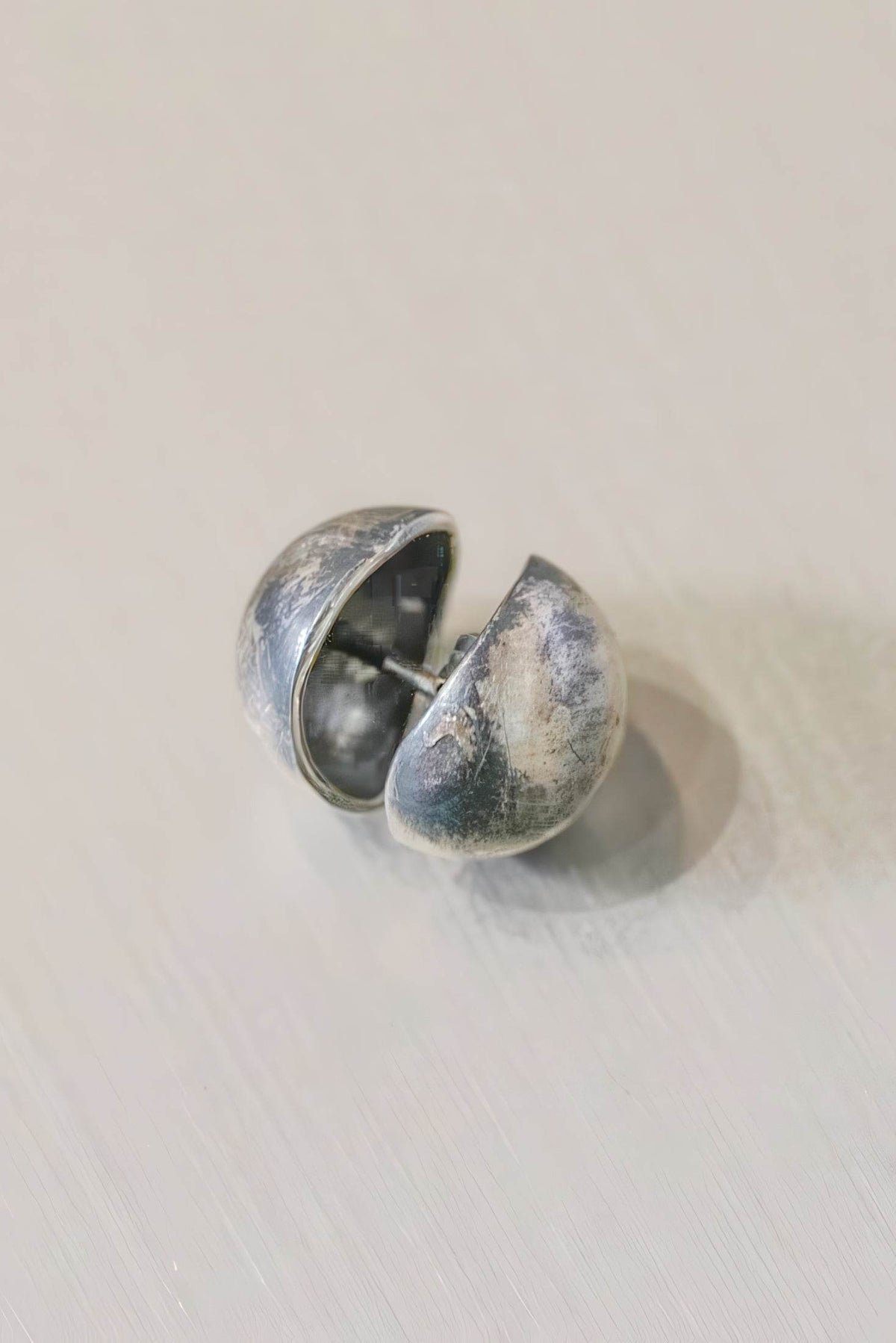 Vintage Dimensional Earrings - Distressed Double-Sided Hemisphere Studs