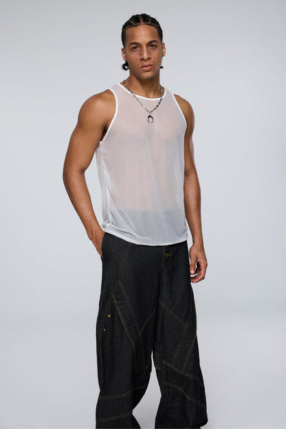Vector Cell Mesh Tank Top White