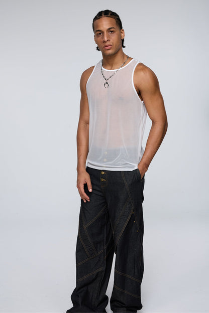 Vector Cell Mesh Tank Top White