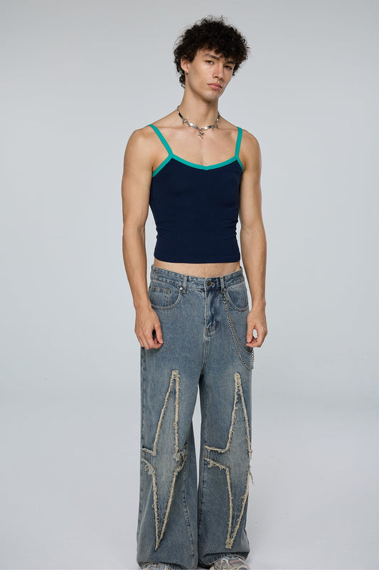 Vector Peak Crop Top Navy Blue