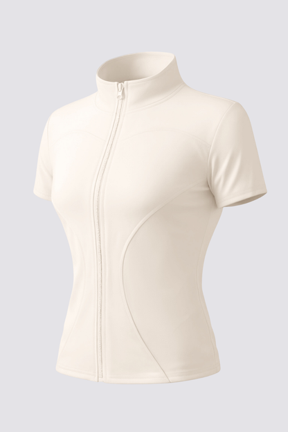 Vector Tier Zipper Short Sleeve Top Beige
