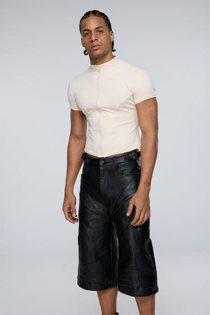 Vector Tier Zipper Short Sleeve Top Beige