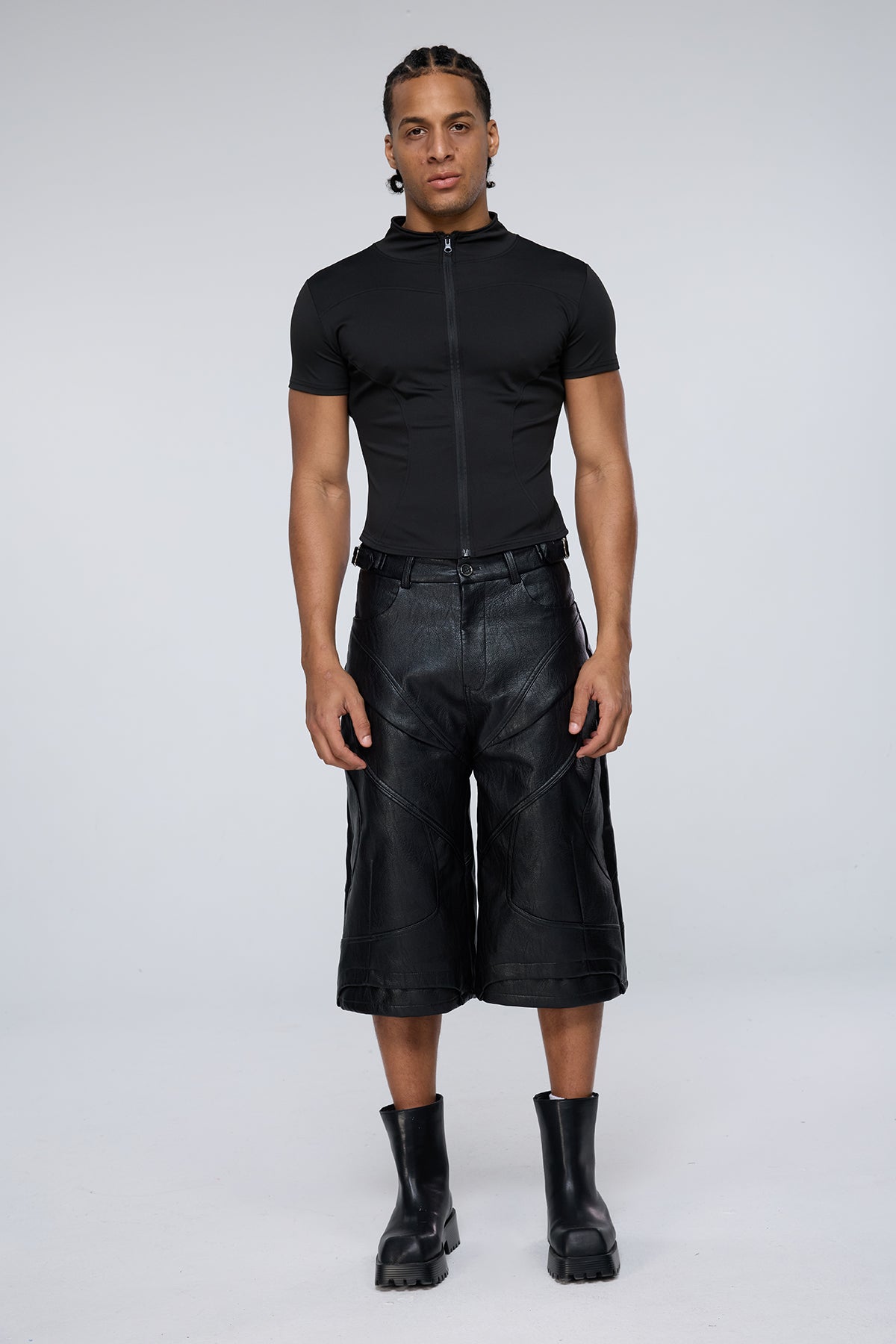 Vector Tier Zipper Short Sleeve Top Black