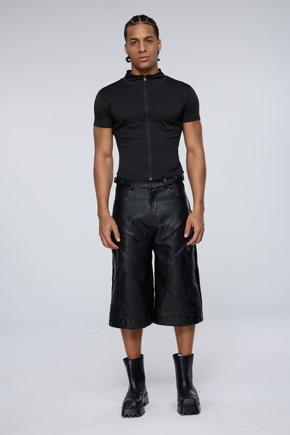 Vector Tier Zipper Short Sleeve Top Black