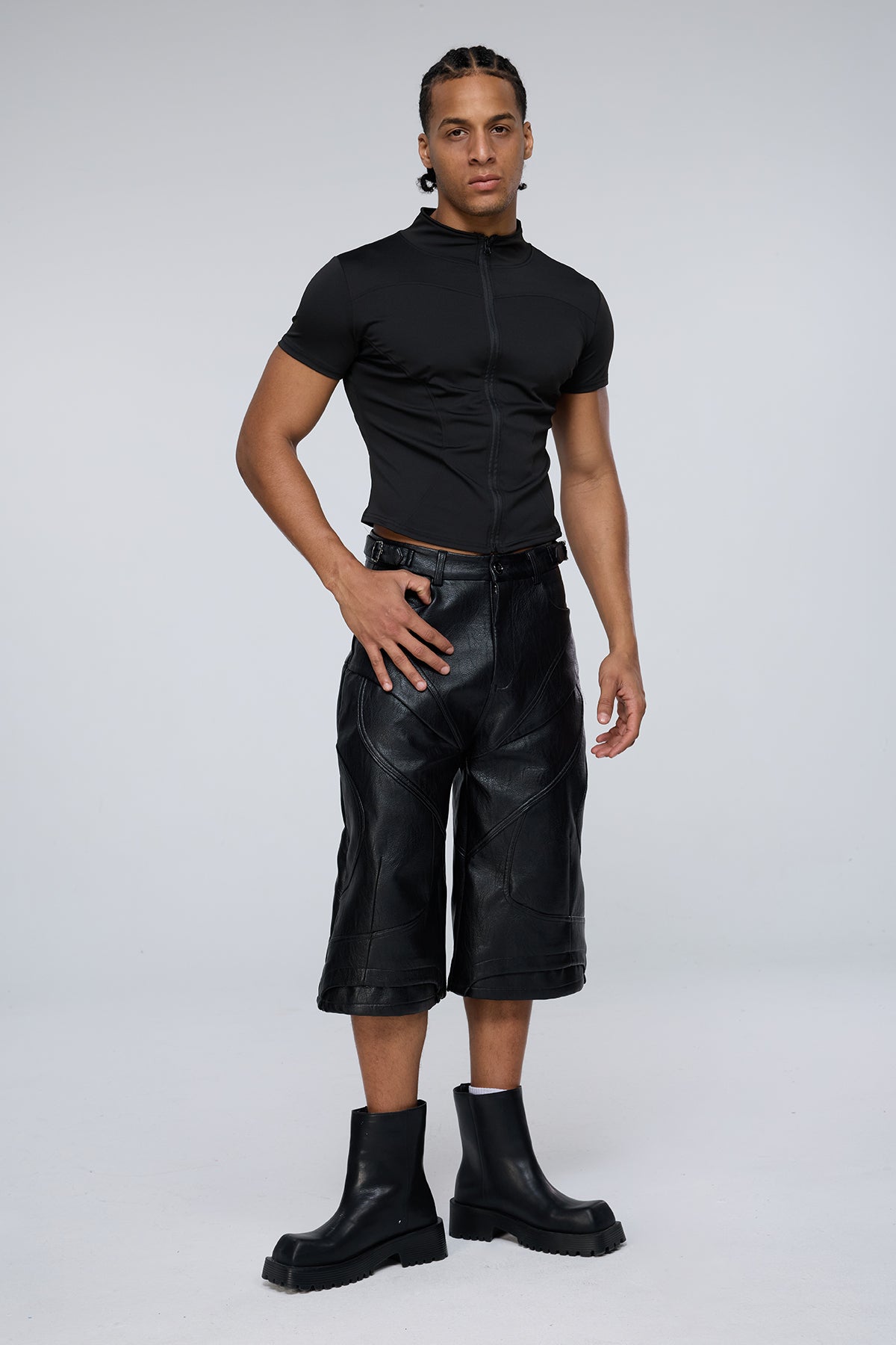 Vector Tier Zipper Short Sleeve Top Black