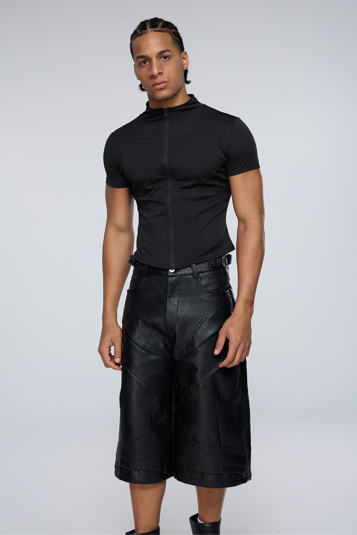 Vector Tier Zipper Short Sleeve Top Black