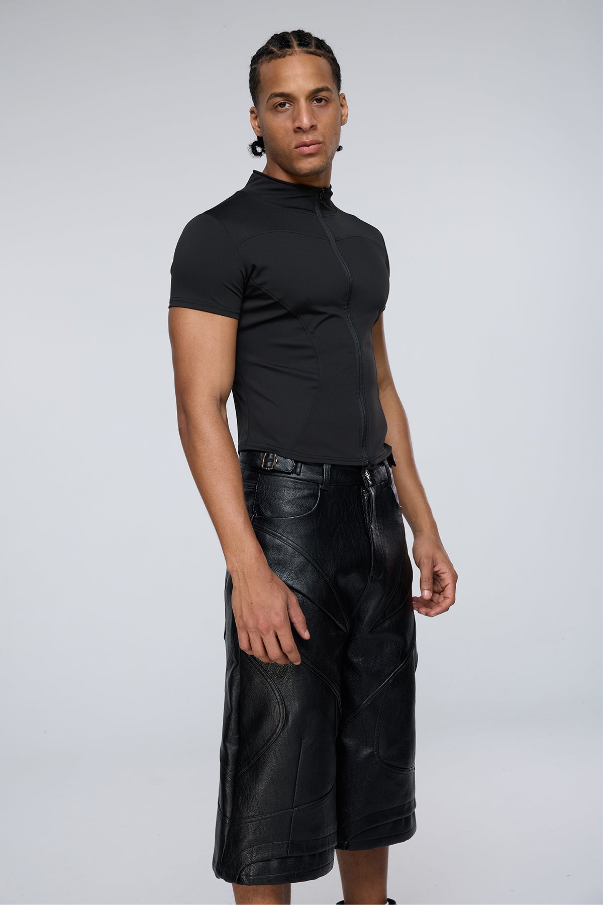 Vector Tier Zipper Short Sleeve Top Black