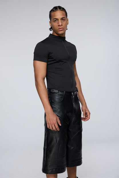 Vector Tier Zipper Short Sleeve Top Black