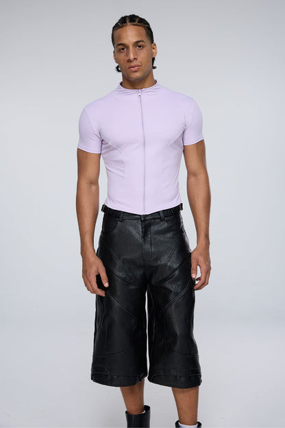 Vector Tier Zipper Short Sleeve Top Purple