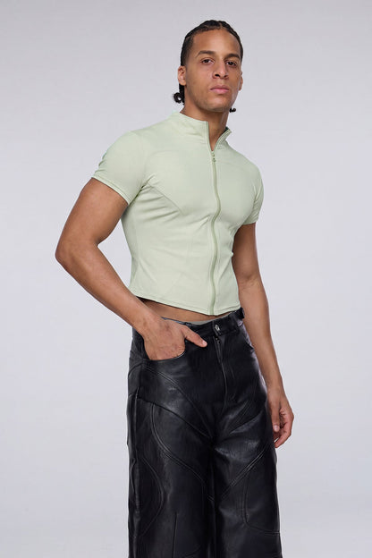 Vector Tier Zipper Short Sleeve Top Green
