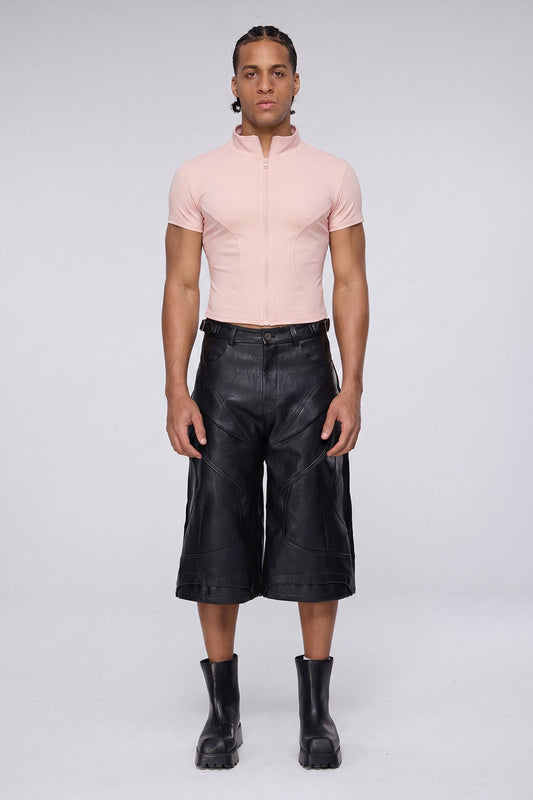 Vector Tier Zipper Short Sleeve Top Pink