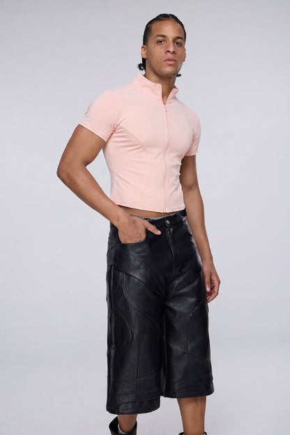 Vector Tier Zipper Short Sleeve Top Pink