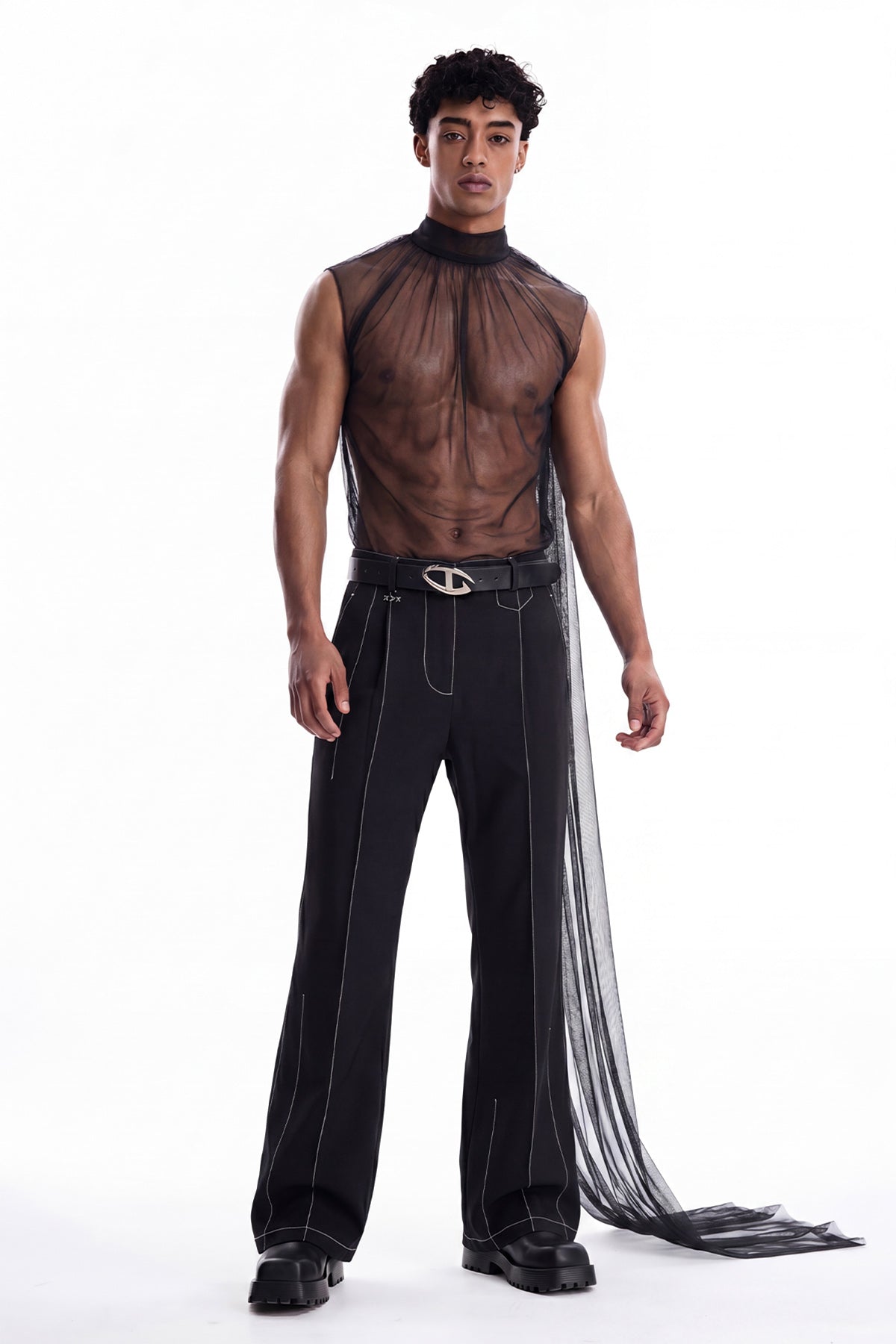 Veil Arc Sleeveless Train Mesh Top