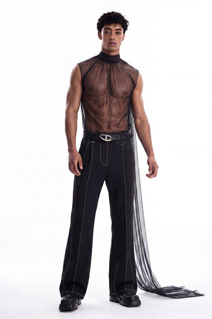Veil Arc Sleeveless Train Mesh Top