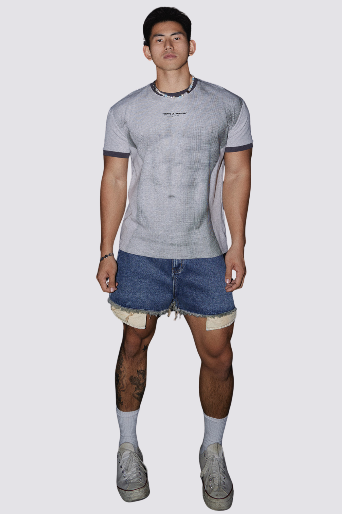 Veil Mark Muscle Print Top Grey
