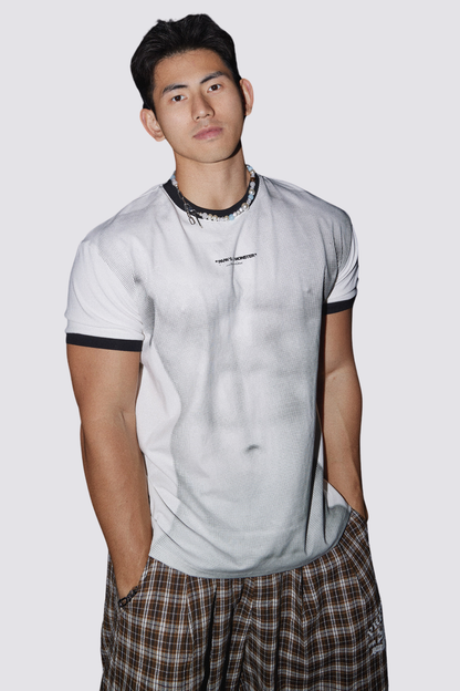 Veil Mark Muscle Print Top White