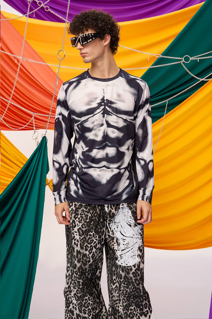 Veil Symbol Long Sleeve Muscle Print Top