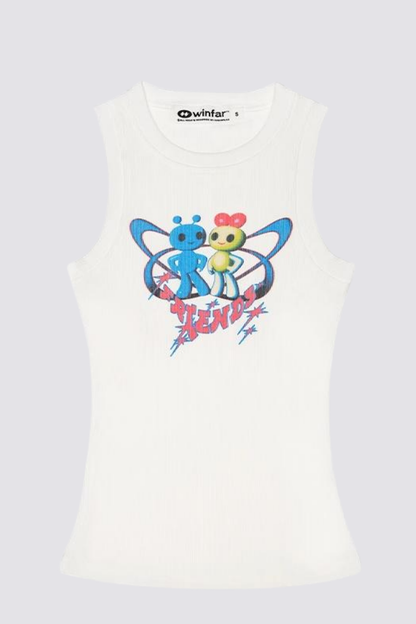 Velvet Line Print Sleeveless Top White