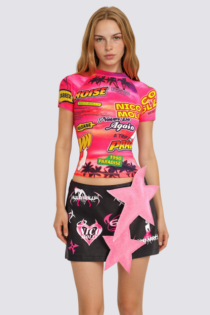 Velvet Pride Y2K Print Mesh Crop Top