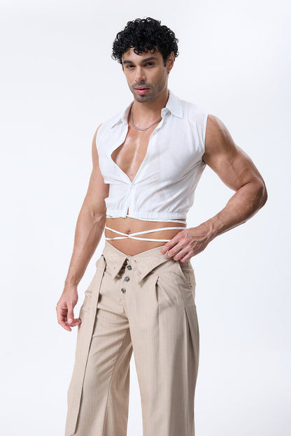 Vibe Pulse Lace Up Sleeveless Crop Shirt White