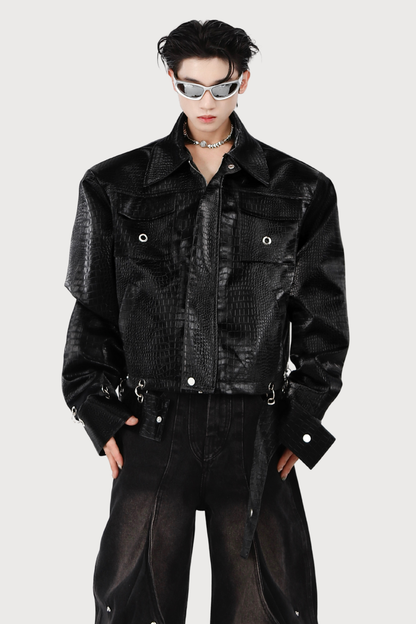 Void Clamp Leather Crocodile Pattern Jacket