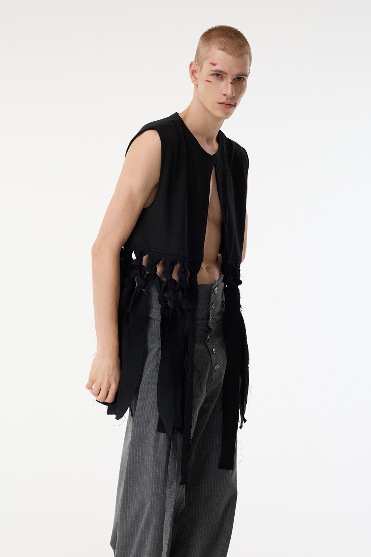 Void Wrap Sleeveless Fringe Top