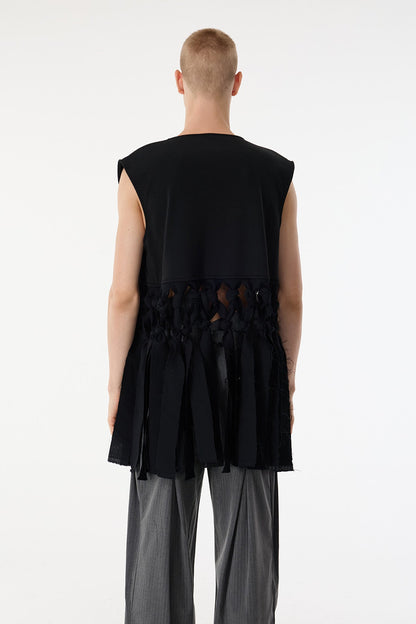 Void Wrap Sleeveless Fringe Top