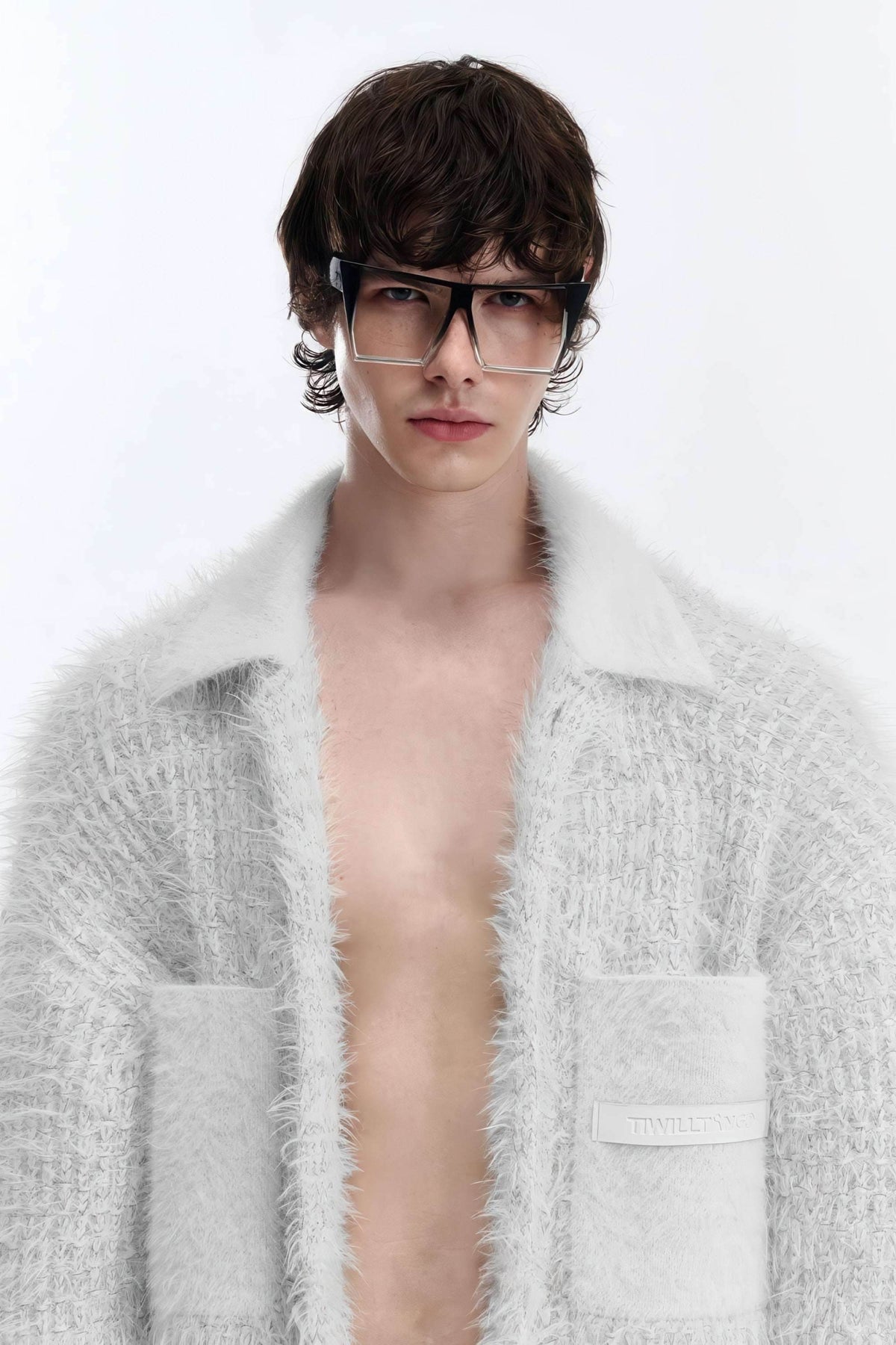 White Chunky Knit Cardigan - Ceramic Button & Shawl Collar Design