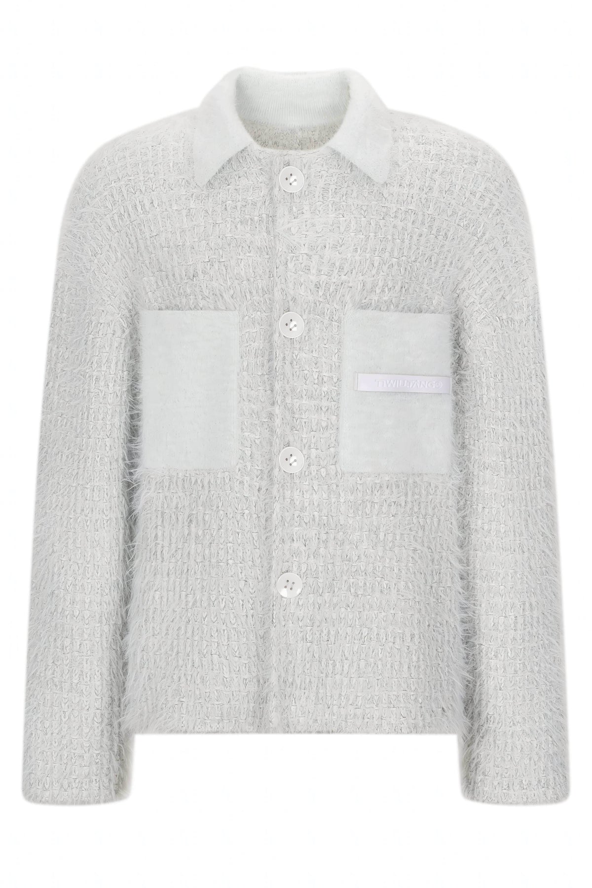 White Chunky Knit Cardigan - Ceramic Button & Shawl Collar Design