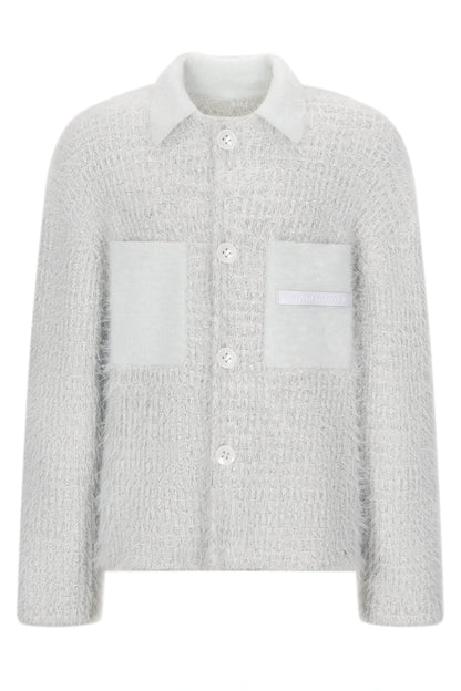 White Chunky Knit Cardigan - Ceramic Button & Shawl Collar Design