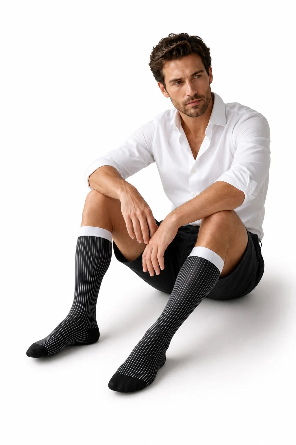 Men’s Mid-Calf Dress Socks - Minimalist Striped Nylon