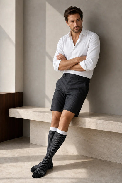 Men’s Mid-Calf Dress Socks - Minimalist Striped Nylon