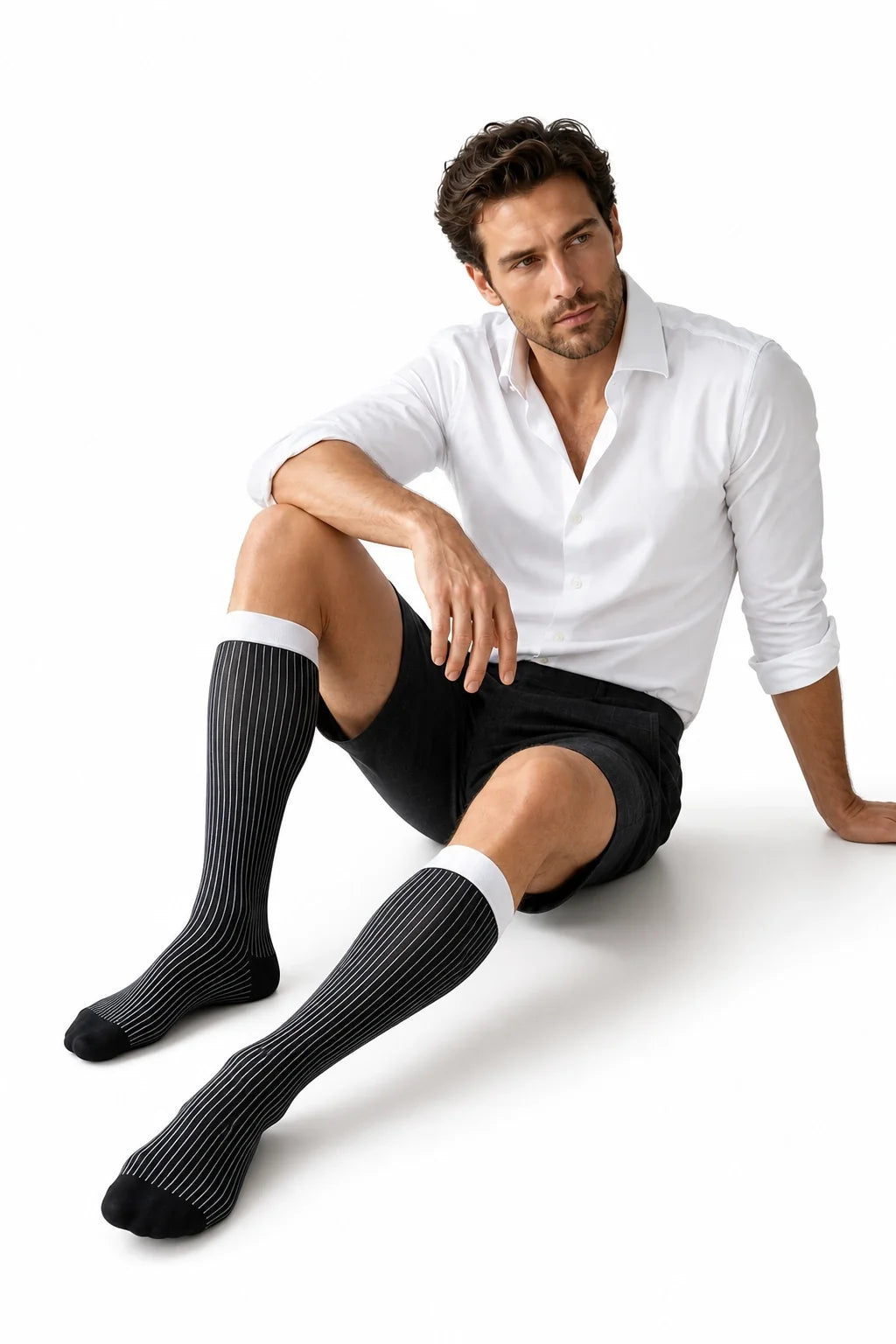 Men’s Mid-Calf Dress Socks - Minimalist Striped Nylon