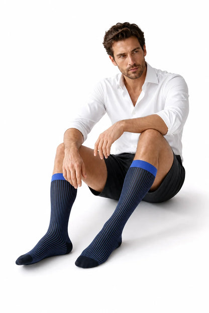 Men’s Mid-Calf Dress Socks - Minimalist Striped Nylon