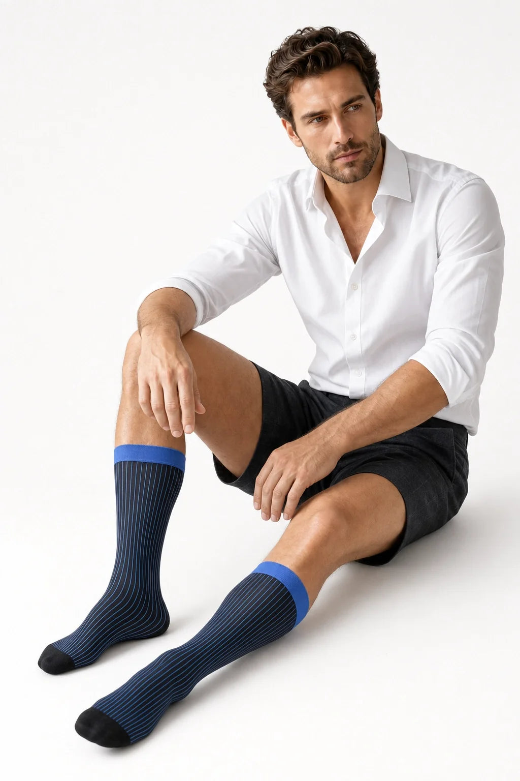 Men’s Mid-Calf Dress Socks - Minimalist Striped Nylon