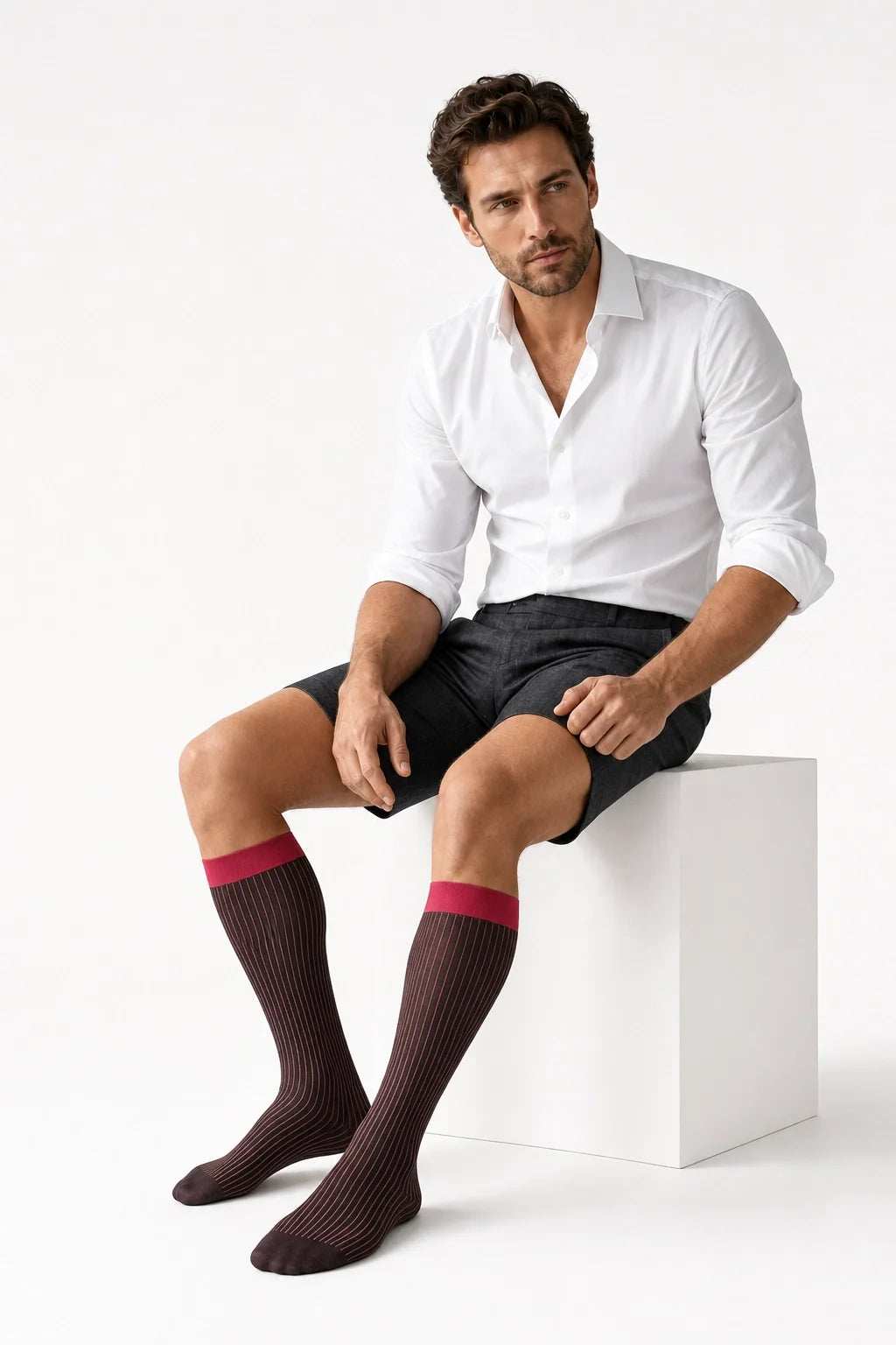 Men’s Mid-Calf Dress Socks - Minimalist Striped Nylon