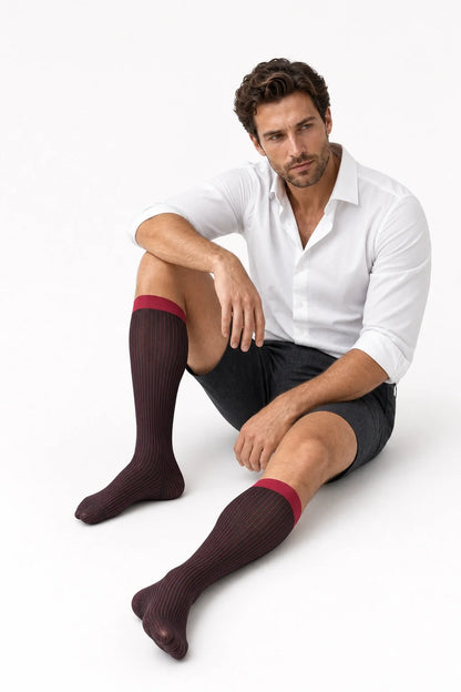 Men’s Mid-Calf Dress Socks - Minimalist Striped Nylon