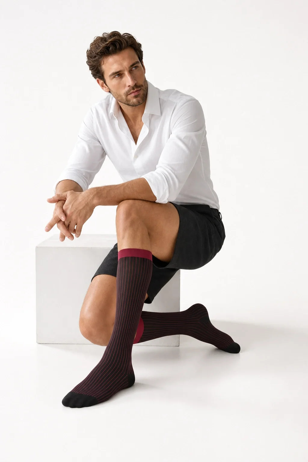 Men’s Mid-Calf Dress Socks - Minimalist Striped Nylon
