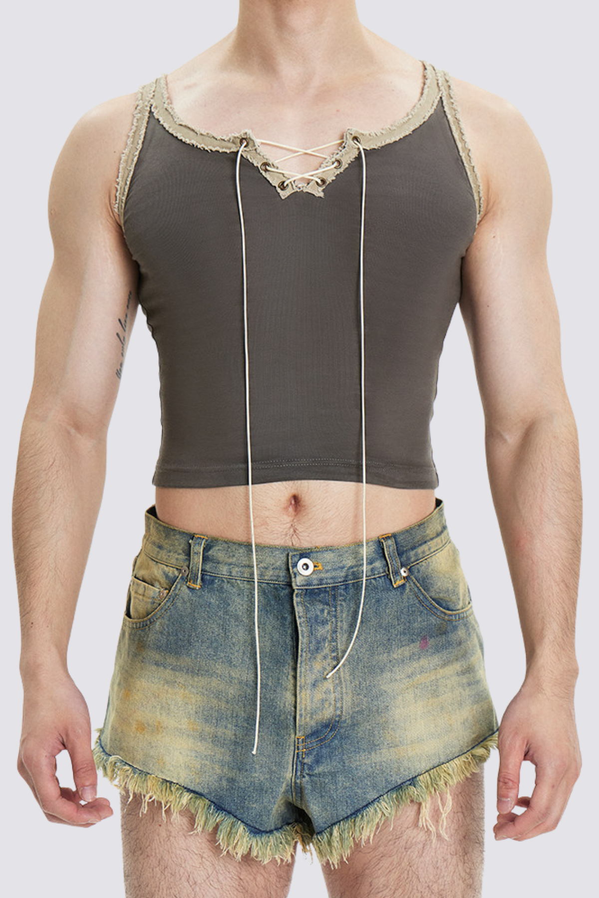 Waist Aperture Lace Up Crop Top