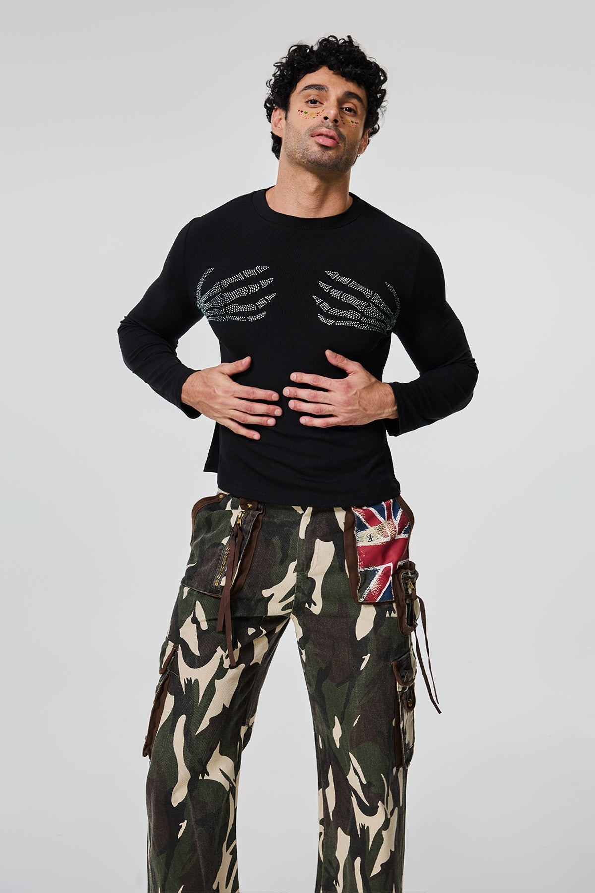 Waist Interval Rhinestone Long Sleeve Top